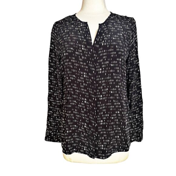 ECRU Black Print 100% Silk Blouse size Small Long Sleeves Career Casual Preppy - Picture 1 of 13